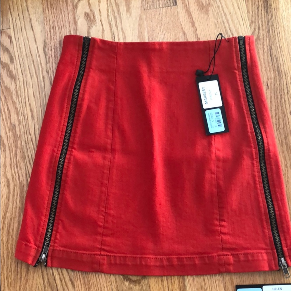 red denim skirt